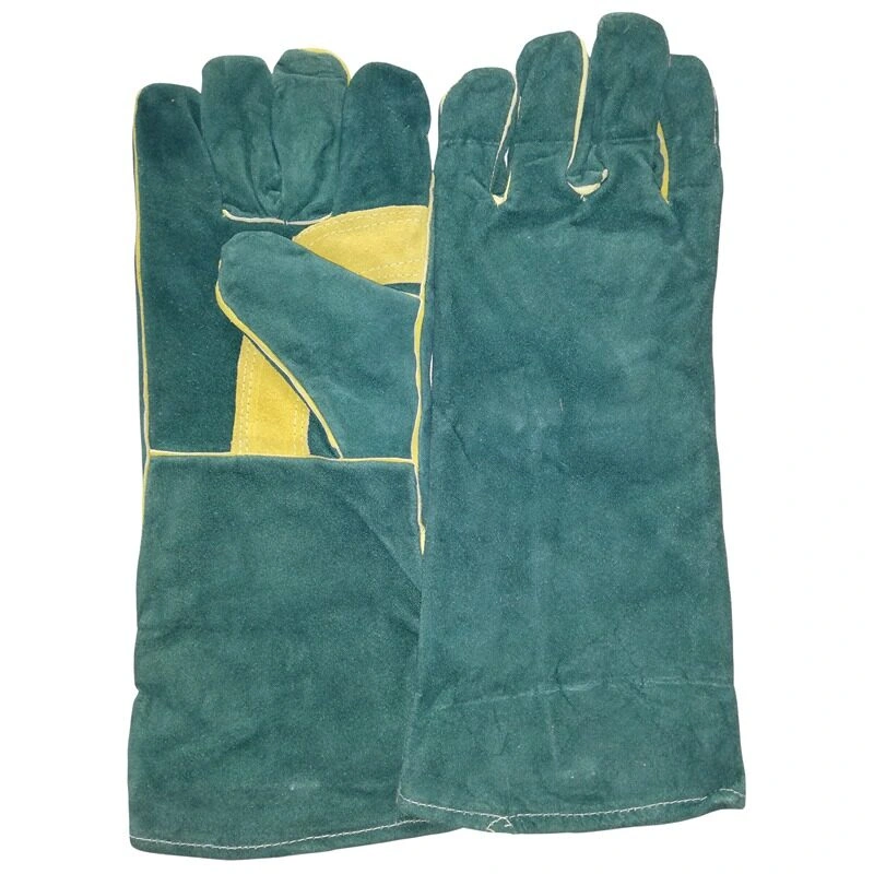 TAURUS PRO GREEN LEATHER GLOVES - REINFORCED PALM - KEVLAR - 400MM